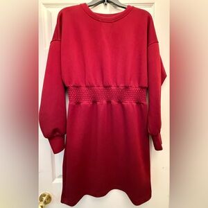Rachel Zoe Red Long-Sleeve Smocked-Waist Sweatshirt Dress